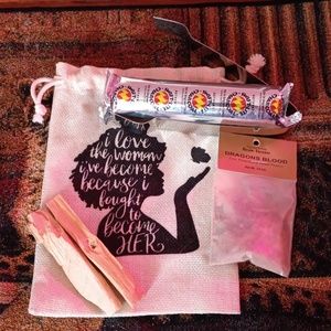 Incense resin, charcoal, tongs, Palo Santo and bag